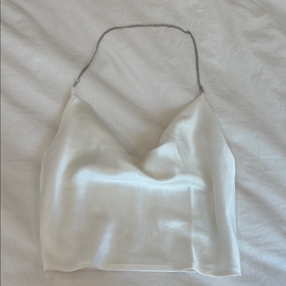 White Satin Chain Halter Top